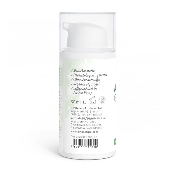 Das Artemisia-Gel 30 ml wird in einer weißen Pumpflasche mit deutschem Text geliefert, der Merkmale wie veganes Hydrogel und Airless-Pumpe hervorhebt; Angaben zu Hersteller und Vertrieb finden Sie weiter unten. Jetzt Artemisia-Gel kaufen!.