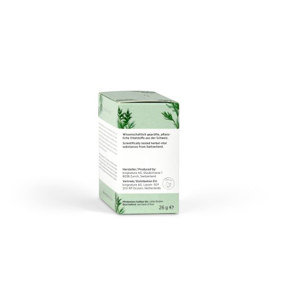 Der Artemisia Shot wird in einer kleinen, weiß-grünen 26-g-Dose mit botanischen Illustrationen und deutsch-englischem Text zu Schweizer Kräuterzutaten geliefert. Dieses Produkt wird in den Niederlanden hergestellt.